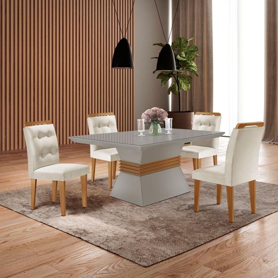 Imagem de Conjunto Sala de Jantar Mesa Clarice 120x80cm Tampo Vidro/mdf Canto Reto com 4 Cadeiras Valentina