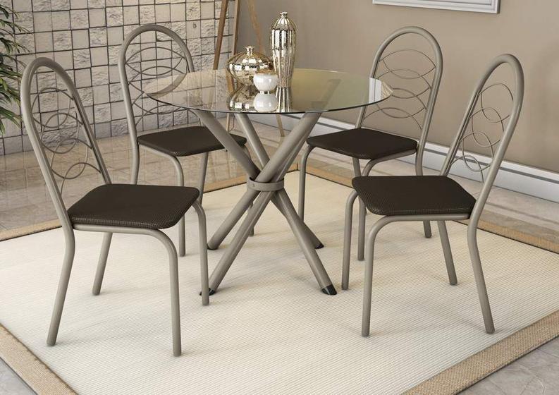 Imagem de Conjunto Sala de Jantar Mesa com 4 Cadeiras Estofadas 683 Kappesberg Crome