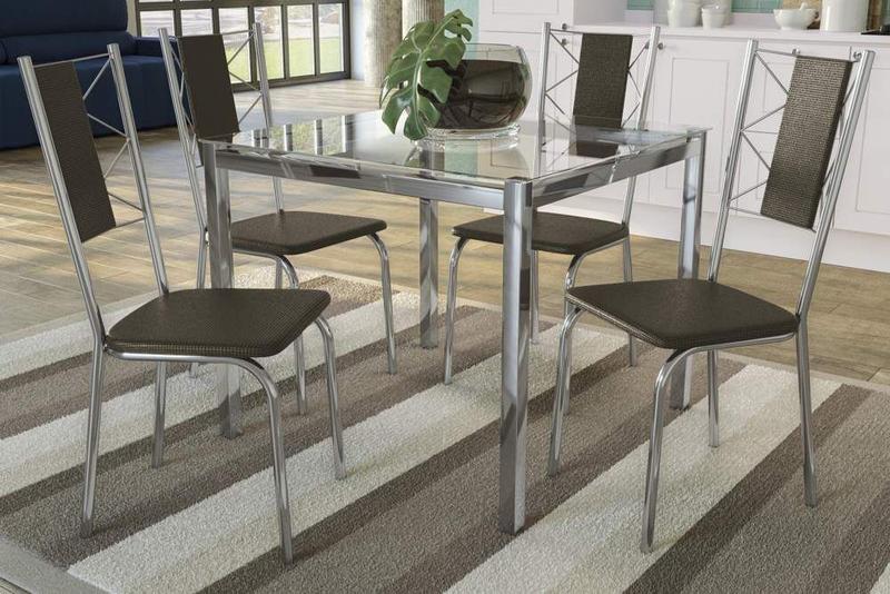 Imagem de Conjunto Sala de Jantar Mesa com 4 Cadeiras Estofadas Cromado 795 Kappesberg Crome
