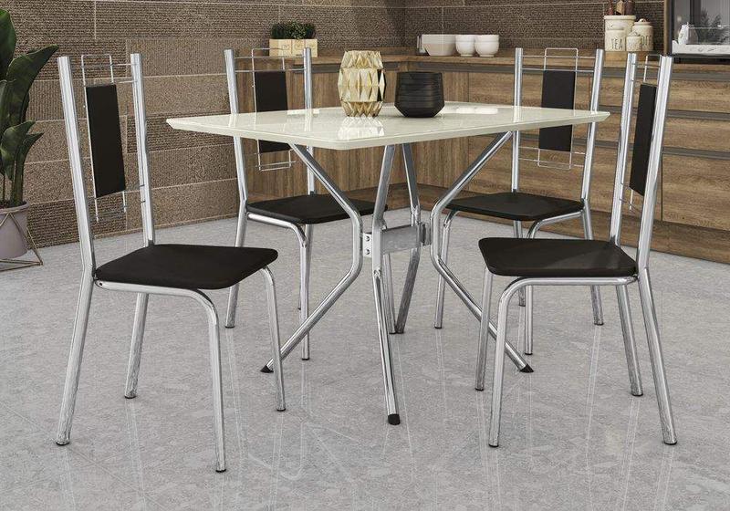 Imagem de Conjunto Sala de Jantar Mesa com 4 Cadeiras Estofadas Cromado 838 Kappesberg Crome