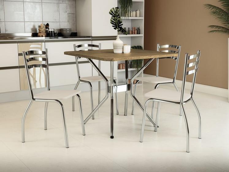 Imagem de Conjunto Sala de Jantar Mesa com 4 Cadeiras Estofadas Cromado 885 Kappesberg Crome