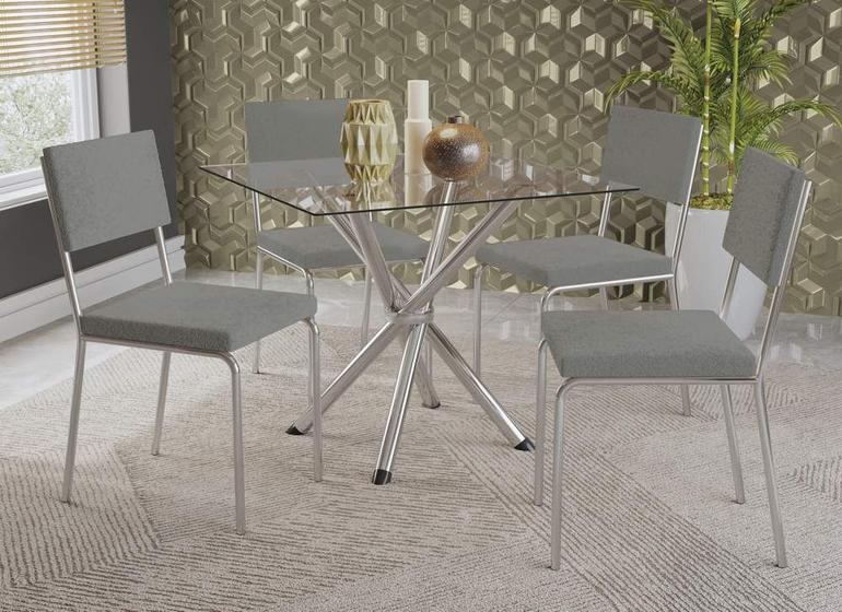 Imagem de Conjunto Sala de Jantar Mesa com 4 Cadeiras Estofadas Cromado 912 Kappesberg Crome