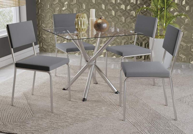 Imagem de Conjunto Sala de Jantar Mesa com 4 Cadeiras Estofadas Cromado 912 Kappesberg Crome