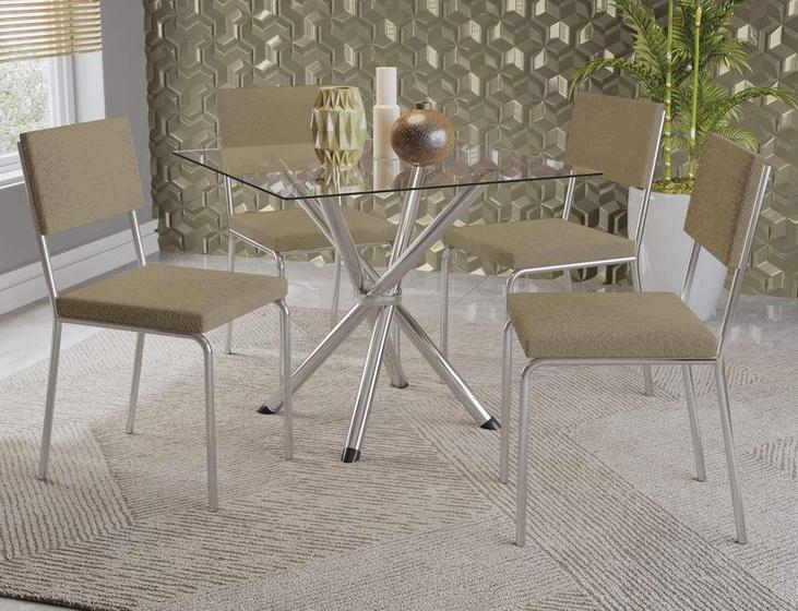Imagem de Conjunto Sala de Jantar Mesa com 4 Cadeiras Estofadas Cromado 912 Kappesberg Crome