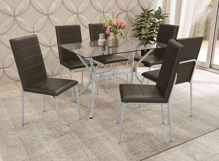 Imagem de Conjunto Sala de Jantar Mesa com 6 Cadeiras Estofadas Cromado 790 Kappesberg Crome