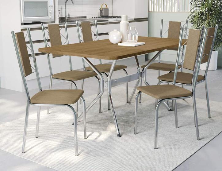 Imagem de Conjunto Sala de Jantar Mesa com 6 Cadeiras Estofadas Cromado 822 Kappesberg Crome