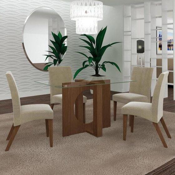 Imagem de Conjunto Sala de Jantar Mesa com Tampo de Vidro e 4 Cadeiras Atuale Lj Móveis