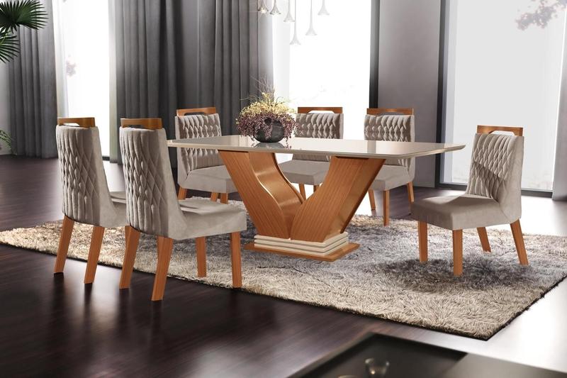 Conjunto Sala De Jantar Mesa Com Tampo De Vidro Safira 6 Cadeiras Atena LJ Móveis Menor preço em Conjunto Sala De Jantar Mesa Com Tampo De Vidro Safira 6 Cadeiras Atena LJ Móveis