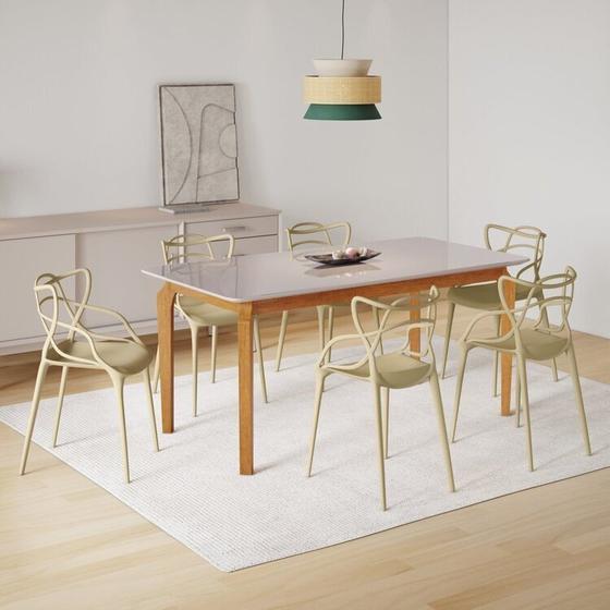 Imagem de Conjunto Sala de Jantar Mesa com Vidro Madeira Maciça com 6 Cadeiras Allegra/berrini Espresso Móveis