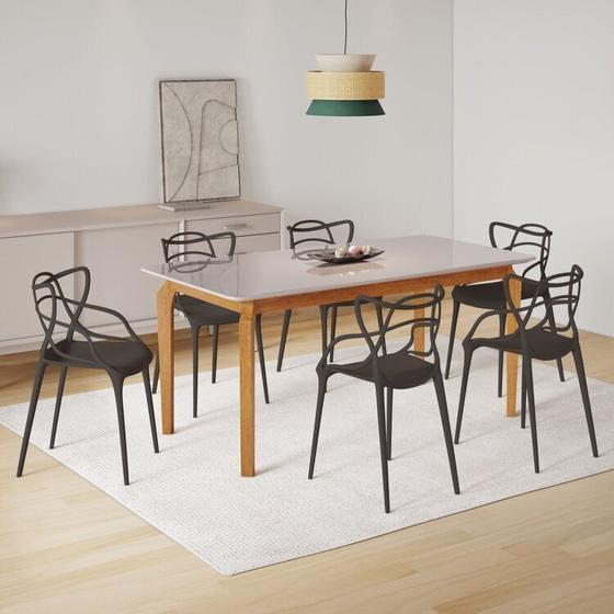Imagem de Conjunto Sala de Jantar Mesa com Vidro Madeira Maciça com 6 Cadeiras Allegra/berrini