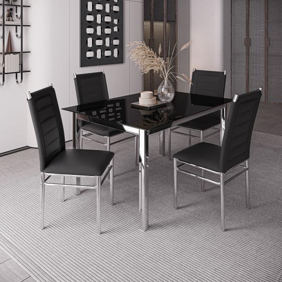 Imagem de Conjunto Sala de Jantar Mesa Dubai Tampo Vidro com 4 Cadeiras Tokio