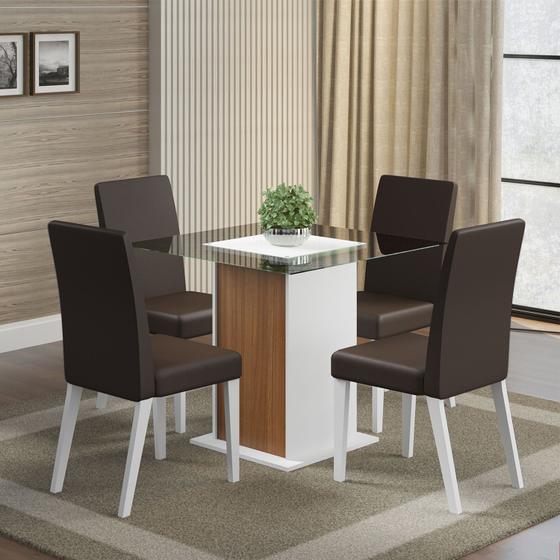 Imagem de Conjunto Sala de Jantar Mesa e 4 Cadeiras Tais Madesa Branco/Capri
