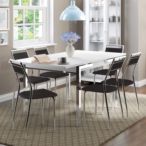 Imagem de Conjunto Sala de Jantar Mesa e 6 Cadeiras  Branco/Preto