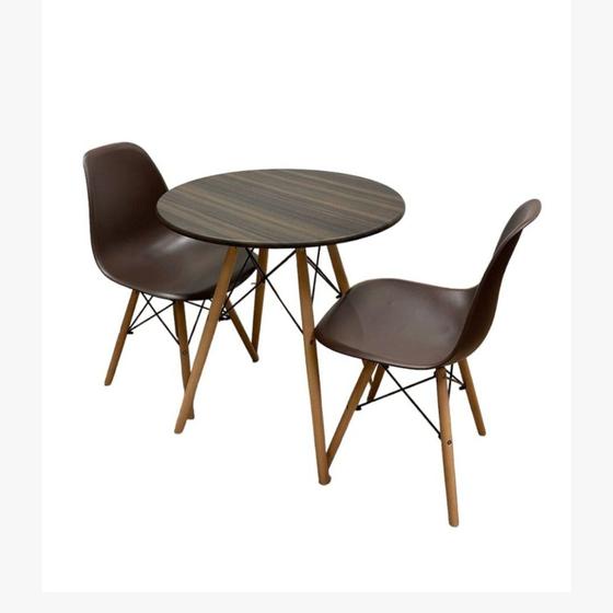 Imagem de Conjunto Sala de Jantar Mesa Eames Dsw Redonda 70cm com 2 Cadeiras Eames Dsw Marrom