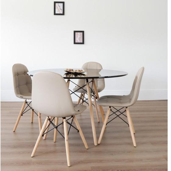 Imagem de Conjunto Sala de Jantar Mesa Eiffel Redonda 120cm Tampo MDF com 4 Cadeiras Eiffel Botonê