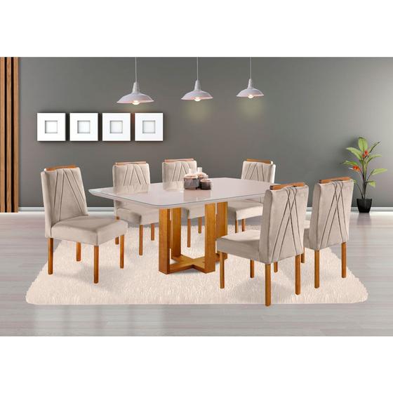 Imagem de Conjunto Sala de Jantar Mesa em Madeira Maciça Lisy e 6 Cadeiras Safira Móveis Mix