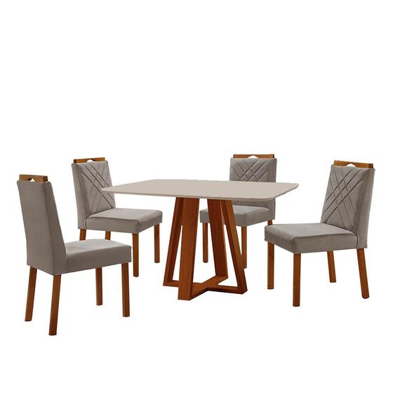 Imagem de Conjunto Sala de Jantar Mesa Floripa Madeira Maciça 120x80cm Tampo Retângular Vidro Off White com 4 Cadeiras Dallas com Puxador Móveis Minas