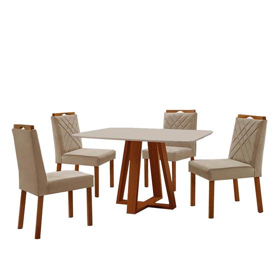 Imagem de Conjunto Sala de Jantar Mesa Floripa Madeira Maciça 120x80cm Tampo Retângular Vidro Off White com 4 Cadeiras Dallas com Puxador Móveis Minas