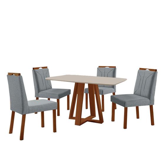 Imagem de Conjunto Sala de Jantar Mesa Floripa Madeira Maciça 120x80cm Tampo Retângular Vidro Off White com 4 Cadeiras Luna com Puxador Móveis Minas