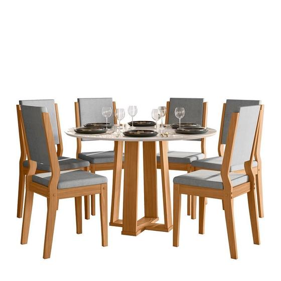 Imagem de Conjunto Sala de Jantar Mesa Isabela 117X117 com 6 Cadeiras Carol Ype/Off White/Linho Cinza Claro - NC