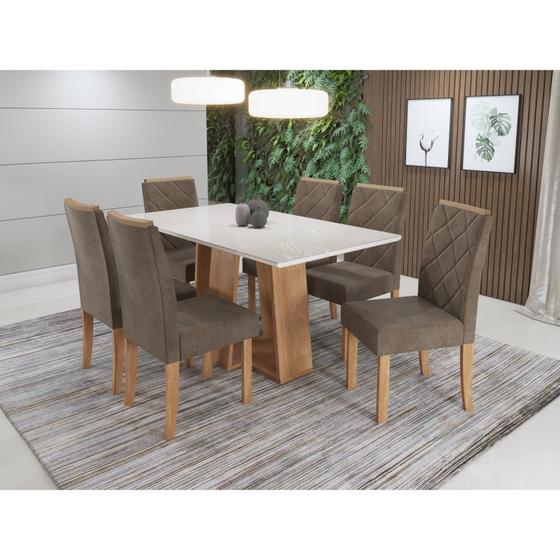 Imagem de Conjunto Sala de Jantar Mesa Isis 160x90cm Tampo Vidro/MDF com 6 Cadeiras Elegance Sonetto