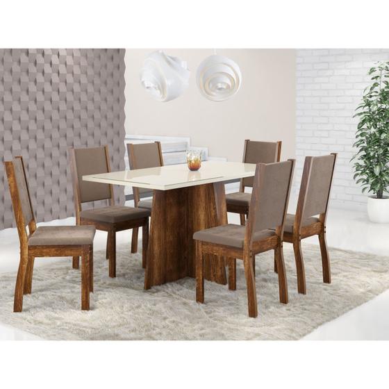 Imagem de Conjunto Sala de Jantar Mesa Iza 150cm Tampo Vidro/MDP com 6 Cadeiras Capri Sonetto Móveis