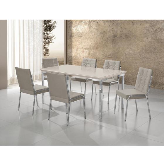 Conjunto Sala de Jantar Mesa Iza New Tampo MDF/Vidro 6 Cadeiras Natani New Yescasa Imagem de Conjunto Sala de Jantar Mesa Iza New Tampo MDF/Vidro 6 Cadeiras Natani New Yescasa