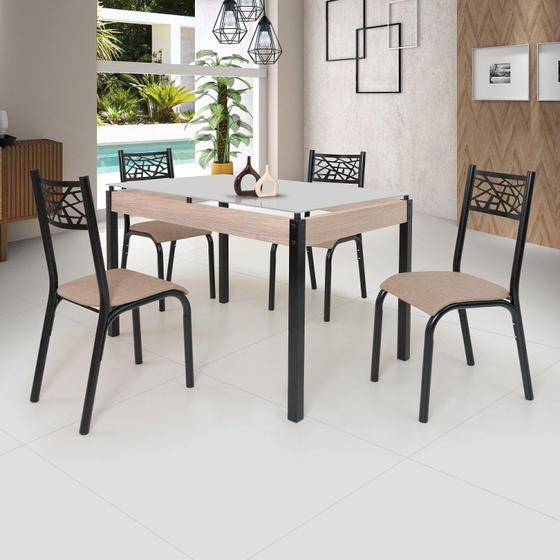 Imagem de Conjunto Sala de Jantar Mesa Jade 120x75cm Tampo Vidro com 4 Cadeiras