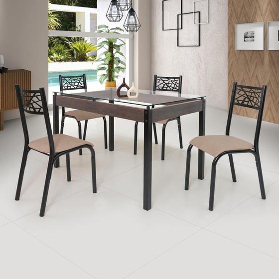 Imagem de Conjunto Sala de Jantar Mesa Jade 120x75cm Tampo Vidro com 4 Cadeiras Ciplafe