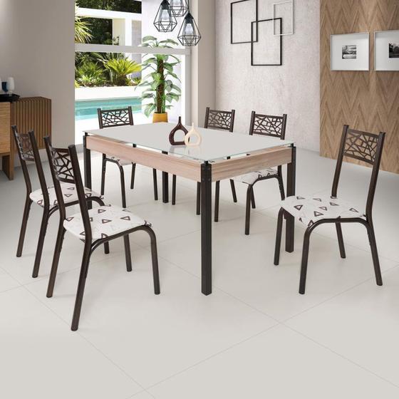 Imagem de Conjunto Sala de Jantar Mesa Jade 140x80cm Tampo Vidro com 6 Cadeiras Ciplafe