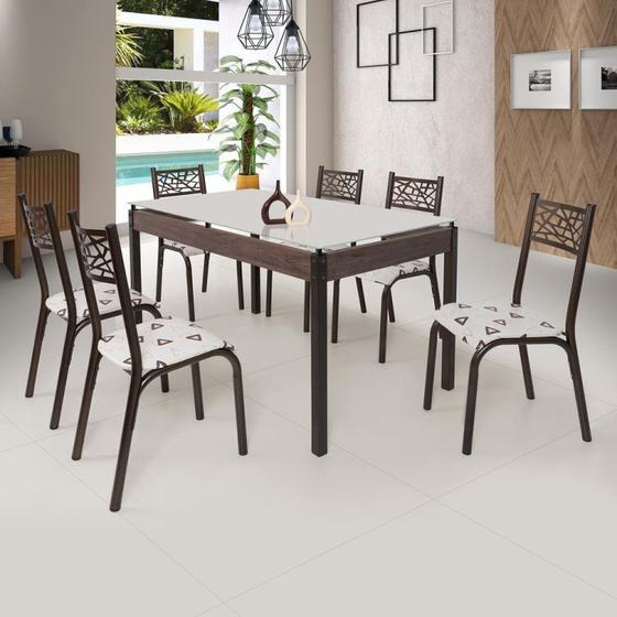 Imagem de Conjunto Sala de Jantar Mesa Jade 140x80cm Tampo Vidro com 6 Cadeiras
