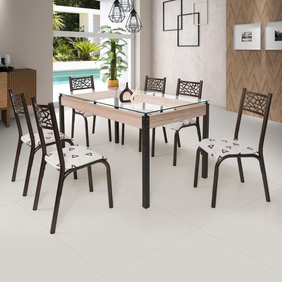Imagem de Conjunto Sala de Jantar Mesa Jade 140x80cm Tampo Vidro com 6 Cadeiras Ciplafe