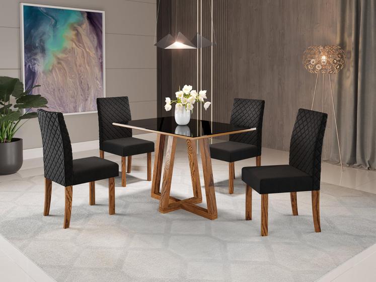 Imagem de Conjunto Sala de Jantar Mesa Livia 120cm Tampo Vidro/MDF com 4 Cadeiras Dália Sonetto Móveis