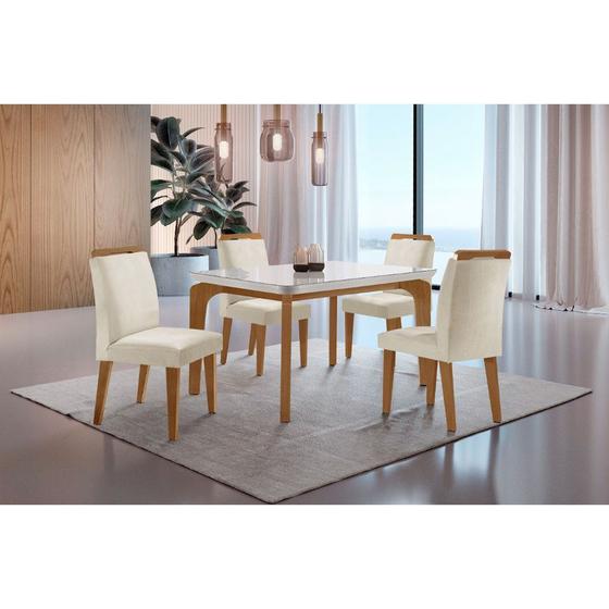 Imagem de Conjunto Sala de Jantar Mesa Liz 120cm com Vidro Canto Copo e 4 Cadeiras Athenas Moderna