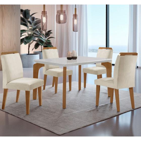 Conjunto Sala de Jantar Mesa Liz 120cm em MDF Canto Reto e 4 Cadeiras Athenas Moderna