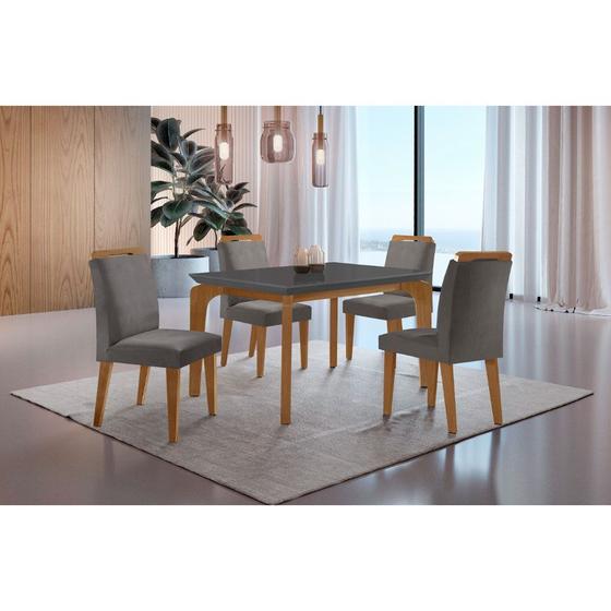 Imagem de Conjunto Sala de Jantar Mesa Liz 120cm MDF Canto Reto e 4 Cadeiras Athenas Moderna