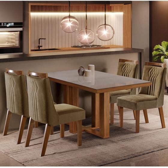 Menor preço em Conjunto Sala de Jantar Mesa Lottus Tampo MDF e Vidro e 4 Cadeiras Dallas