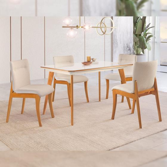 Imagem de Conjunto Sala de Jantar Mesa Mad 135cm com 4 Cadeiras Deboraestrutura em madeira Maciça e Tampo MDF/Vidro
