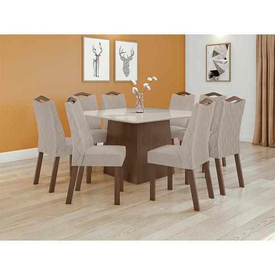 Imagem de Conjunto Sala de Jantar Mesa Nevada Com 8 Cadeiras Vênus Lopas Imbuia Clean/Off White/Veludo Naturale Creme