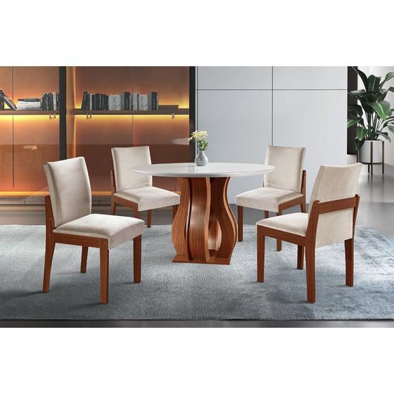 Imagem de Conjunto Sala de Jantar Mesa Nuance 110cm Redonda com 4 Cadeiras Monaco Yescasa