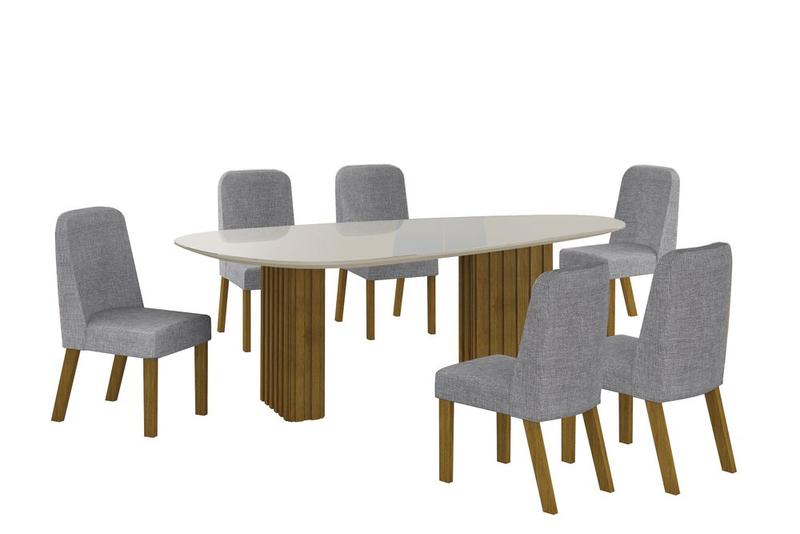 Imagem de Conjunto Sala de Jantar Mesa Orgânica Com Vidro 180cm com 6 Cadeiras Pé MDF Isis