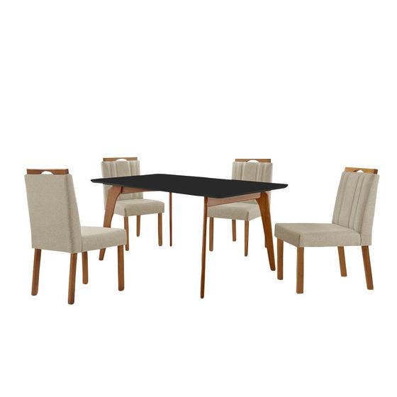 Imagem de Conjunto Sala de Jantar Mesa Paris Madeira Maciça 140x80cm Tampo Retângular Vidro Preto  com 4 Cadeiras Ágata com Puxador  Móveis Minas