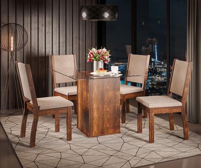 Imagem de Conjunto Sala de Jantar Mesa Quadrada Tampo Vidro Vitória 4 Cadeiras Capri