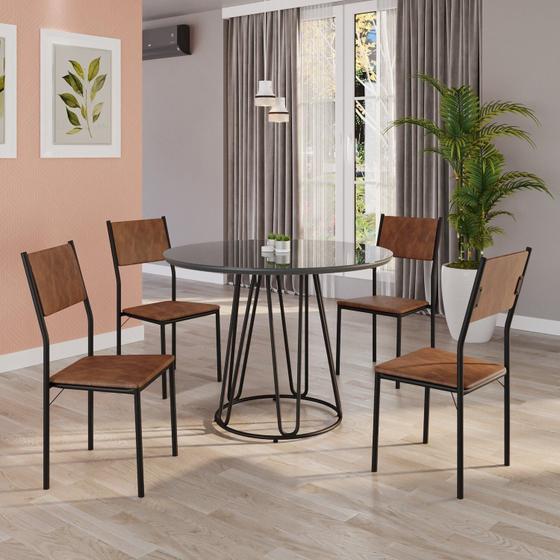 Imagem de Conjunto Sala de Jantar Mesa Redonda 100cm Base Omega Tampo Mdf Laca com Vidro Florença