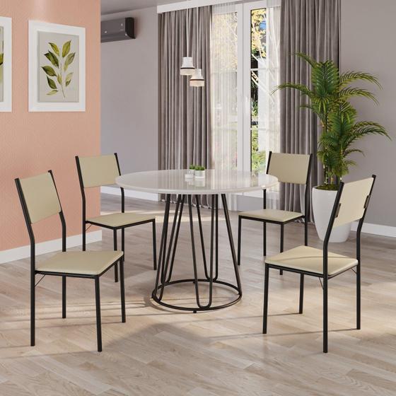 Imagem de Conjunto Sala de Jantar Mesa Redonda 100cm Base Omega Tampo Mdf Laca com Vidro Florença