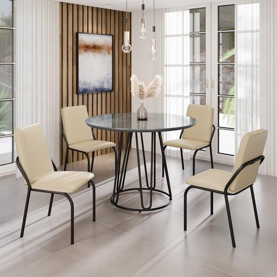 Imagem de Conjunto Sala de Jantar Mesa Redonda 100cm Base Omega Tampo Mdf Laca com Vidro Malibu