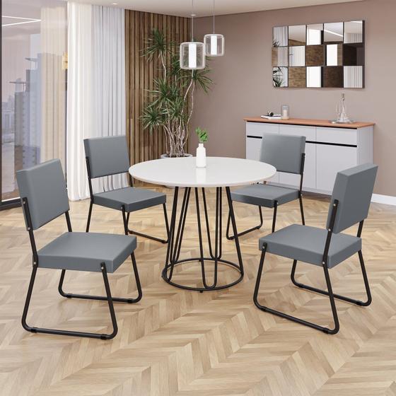 Imagem de Conjunto Sala de Jantar Mesa Redonda 100cm Base Omega Tampo Mdf Laca com Vidro Napoli