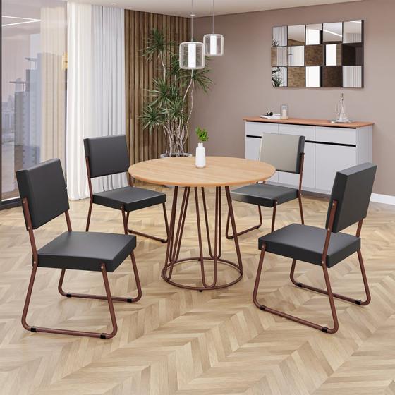 Imagem de Conjunto Sala de Jantar Mesa Redonda 100cm Base Omega Tampo Mdf Napoli