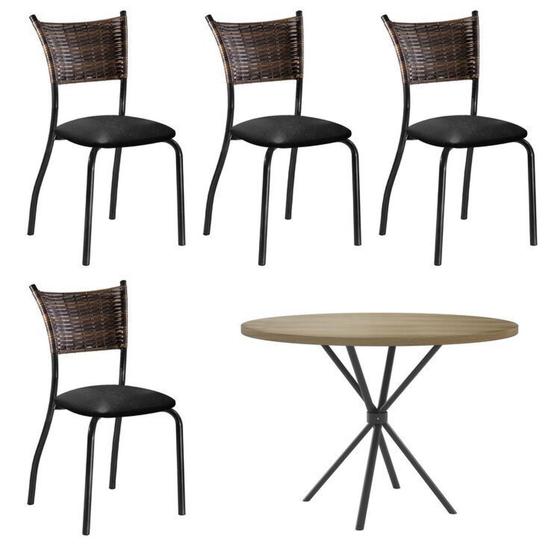 Imagem de Conjunto Sala de Jantar Mesa Redonda com 4 Cadeiras Junco Mdecor