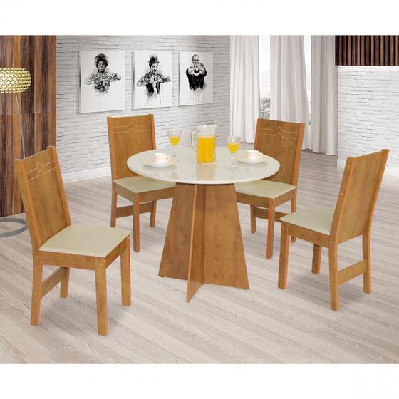 Imagem de Conjunto Sala de Jantar Mesa Redonda Elane com 4 Cadeiras Elane Móveis São Carlos